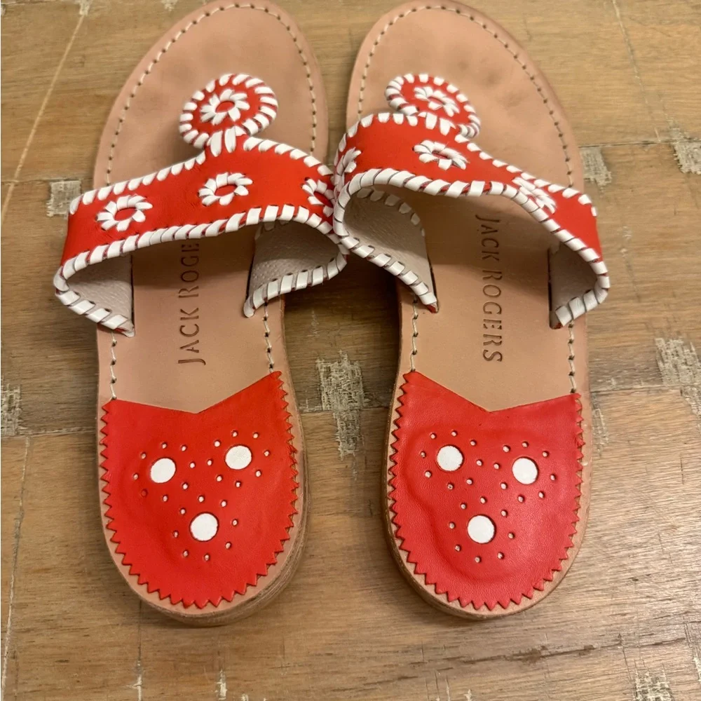 Jack Rogers Red and White Leather Daisy Thong Sandals - Picture 2 of 6